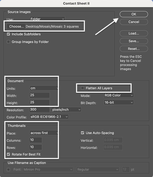 Photoshop screenshot contact sheet dialog window