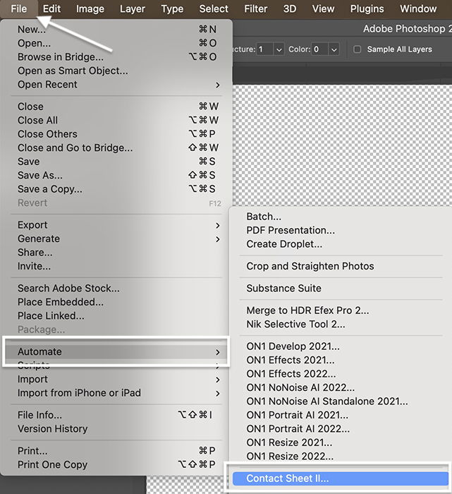 Photoshop screenshot create contact sheet