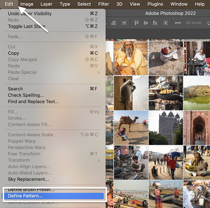 Photoshop screenshot define pattern