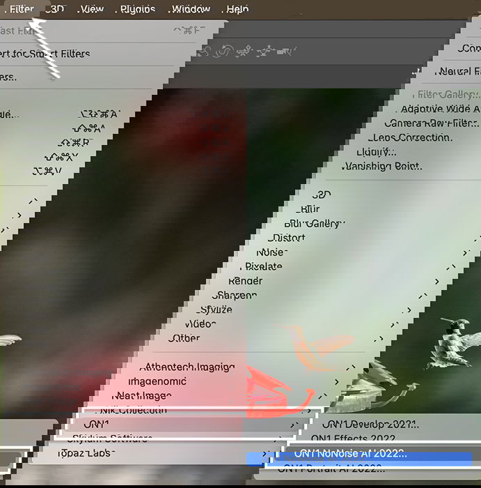 Photoshop screenshot on1 filter plugin
