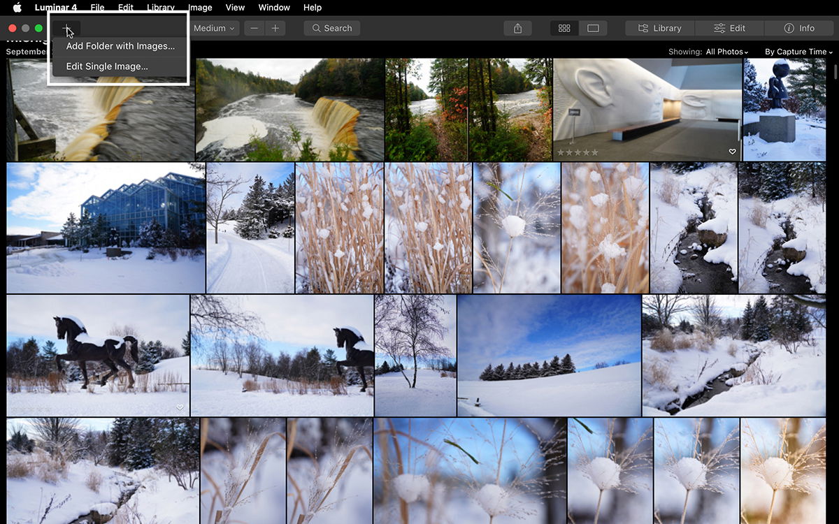 Luminar 4 screenshot of add media