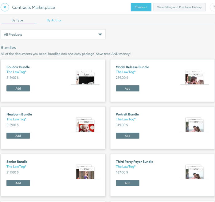 Screenshot of Shootproof contract options and prices