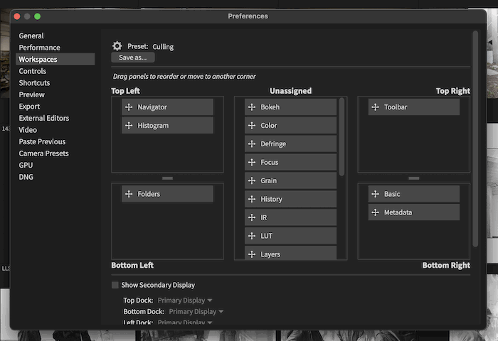 customizable interface settings