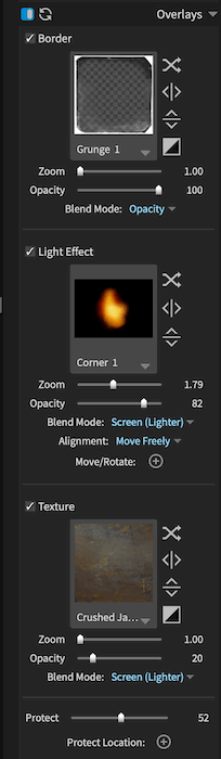 overlay options on exposure X7