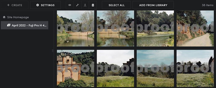 Screenshot of gallery view in Smugmug