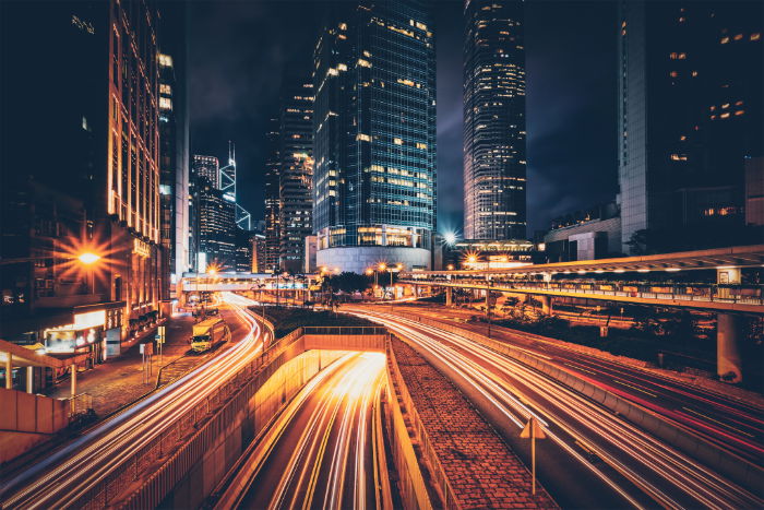 Long exposure photo of a city at night