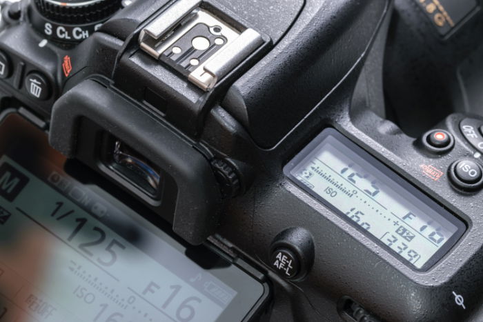 Stock photo of a close up of the Nikon D7500 top screen