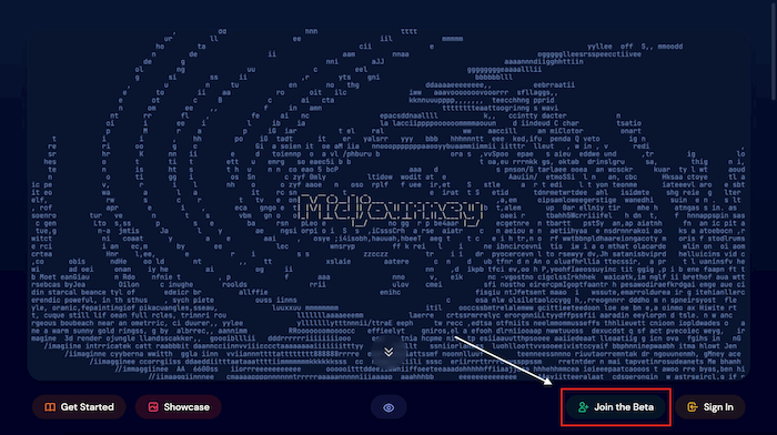 Screenshot of Midjourney website to join the beta group