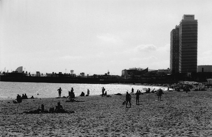 Bogatell beach shot with Ilford FP4 Plus