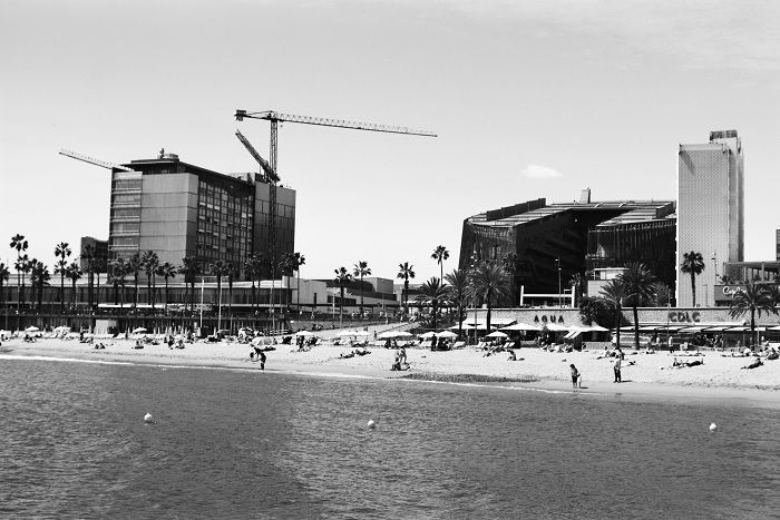 Barceloneta beach landscape image shot on Rollei Retro 80s