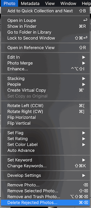 Lightrooms photo menu.