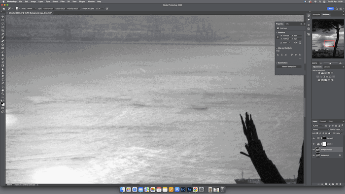 A photo editing software with a black and white photograph open.