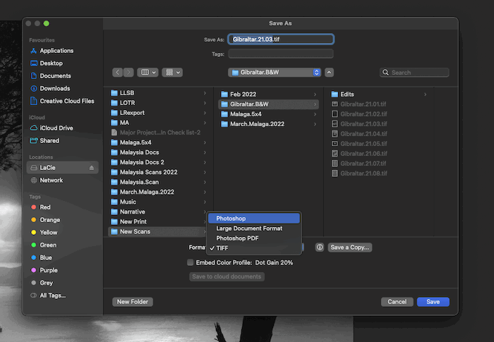 A file directory with folders and files.