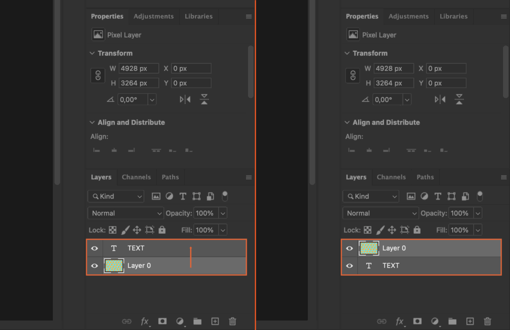 The layer options in Photoshop.