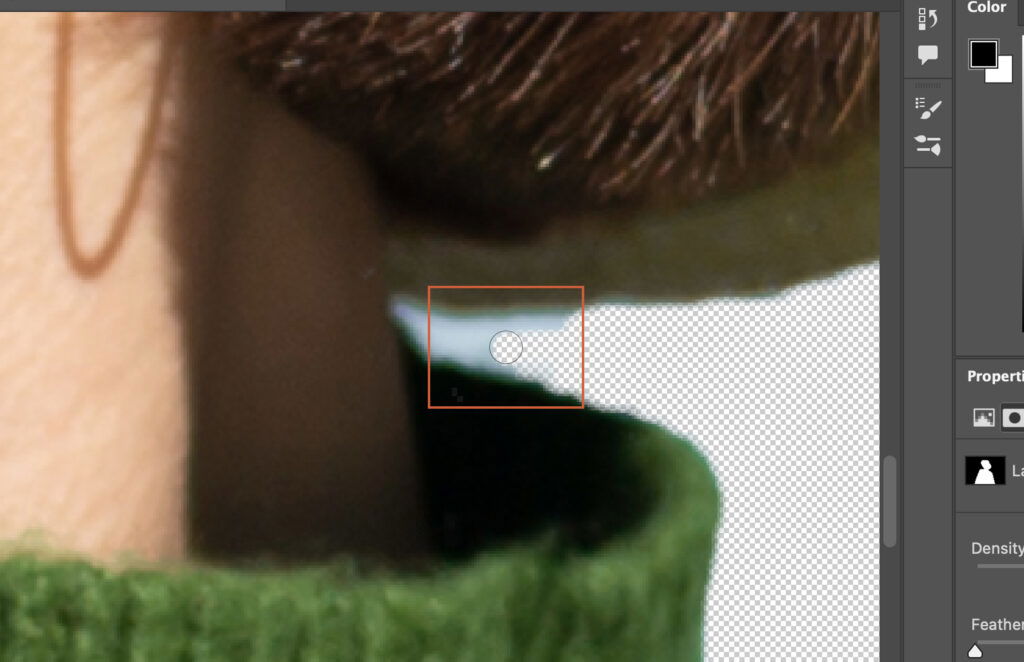 A close-up of a persons head with the background being erased.