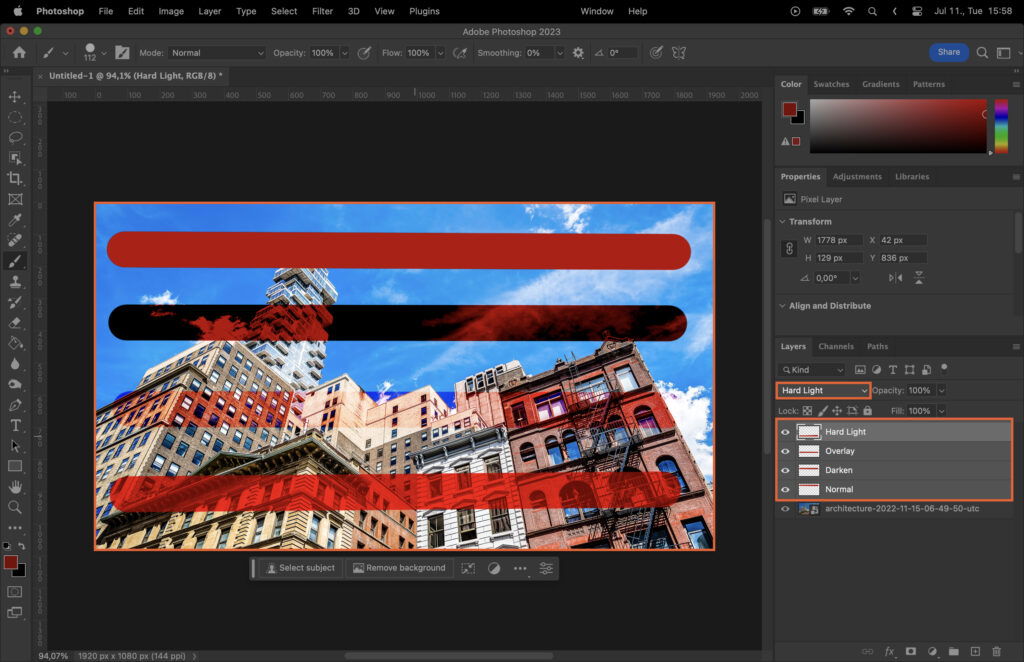 Layer settings in Photoshop.