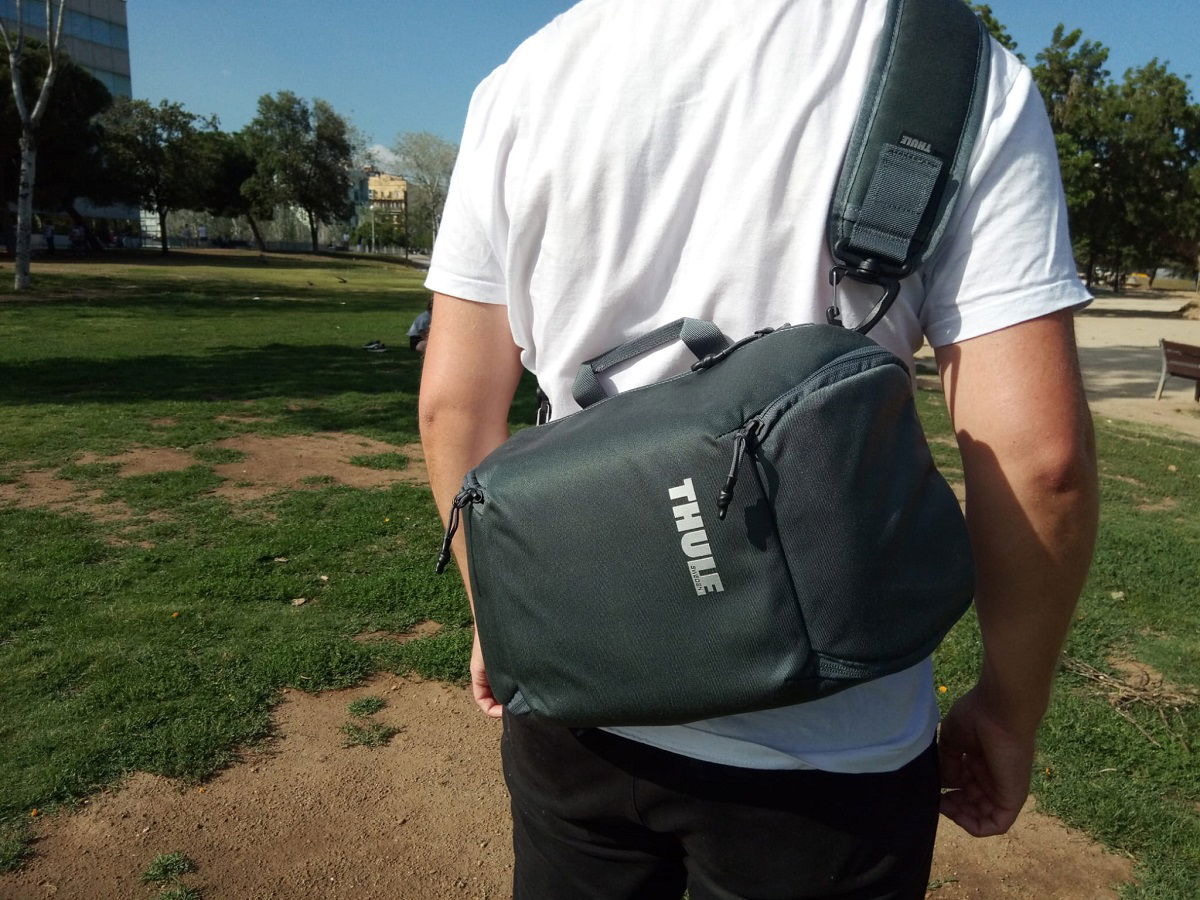 Sling bag being worn on one shoulder