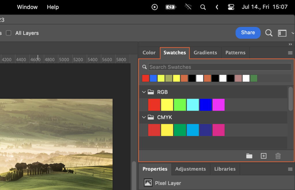 An open photo editing software, displaying layers and adjustment panels. 