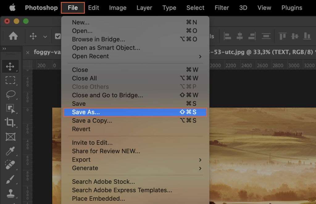 An image editing software, displaying options for saving the image, and a pop-up menu in the upper right corner. 