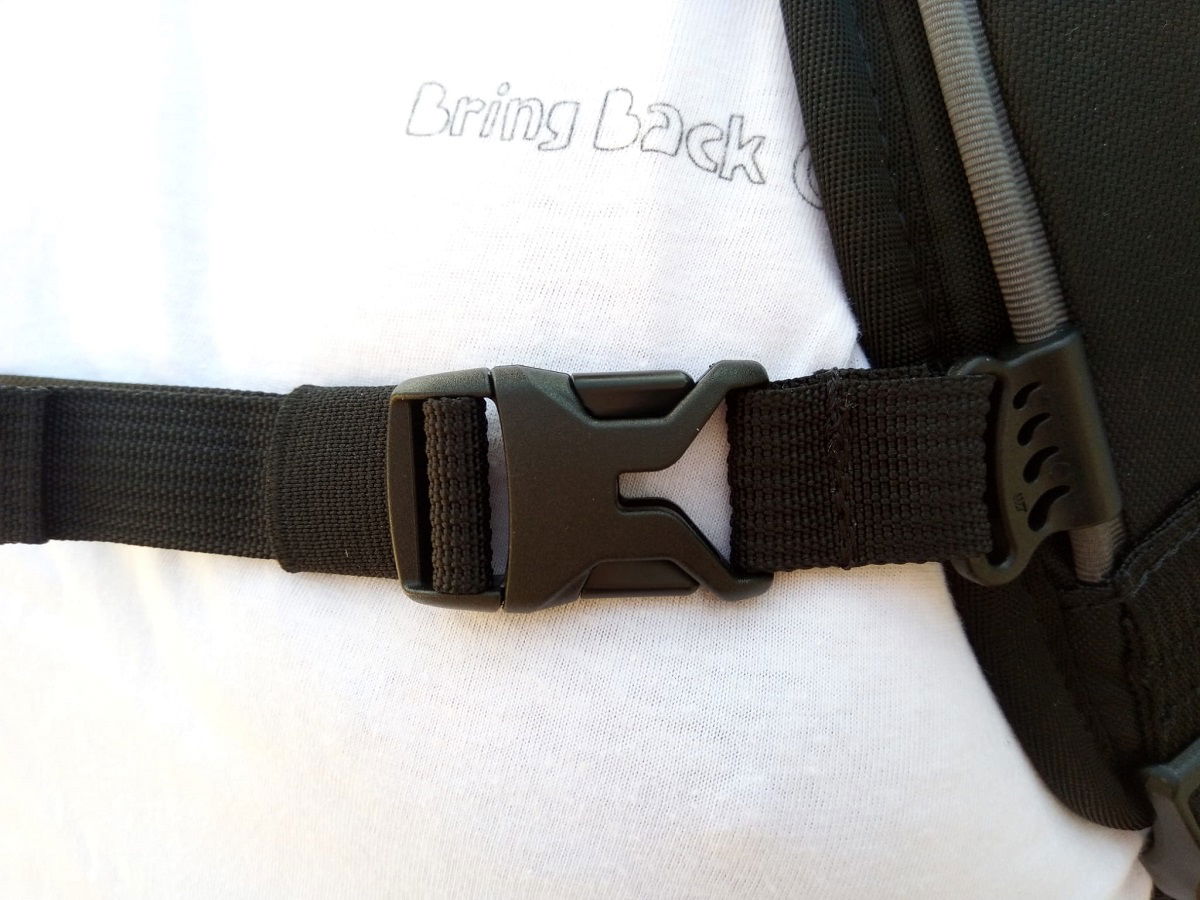 Close up of chest strap buckle