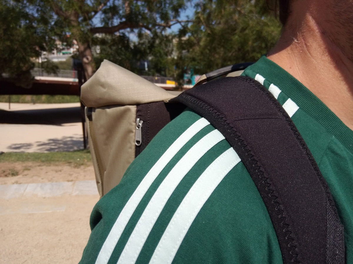 Shoulder strap being worn