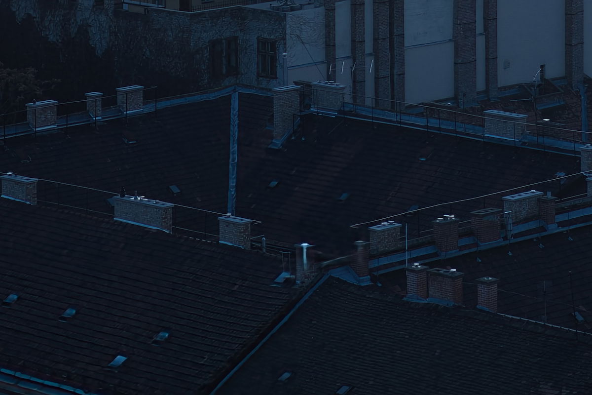 Zoomed-in image of rooftop with a white highlight