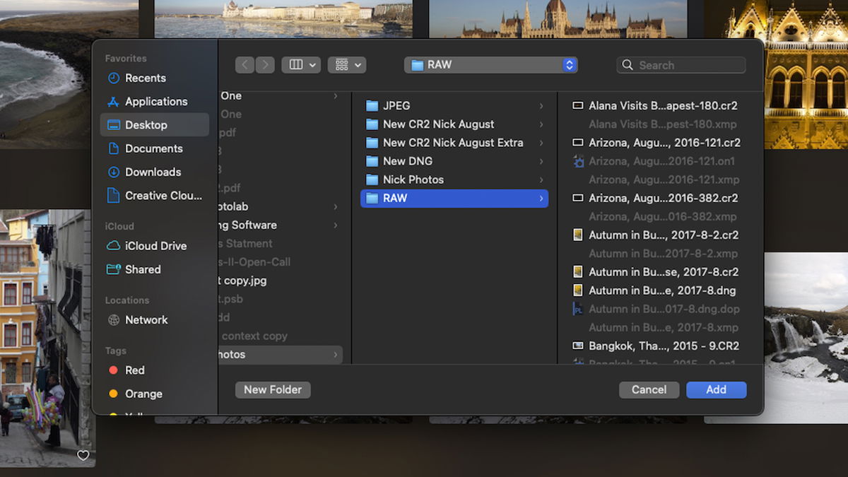 Screenshot of Luminar New import interface