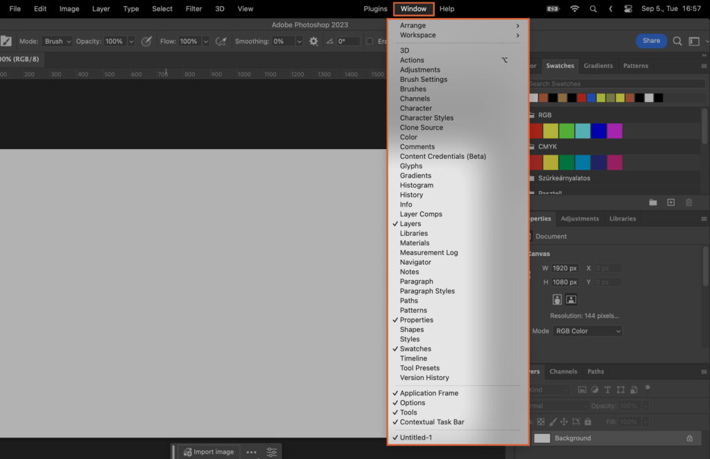 Toolbar customization in Photoshop.