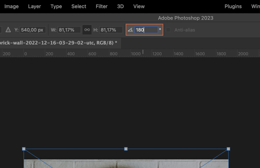 Rotation angle option in Photoshop.