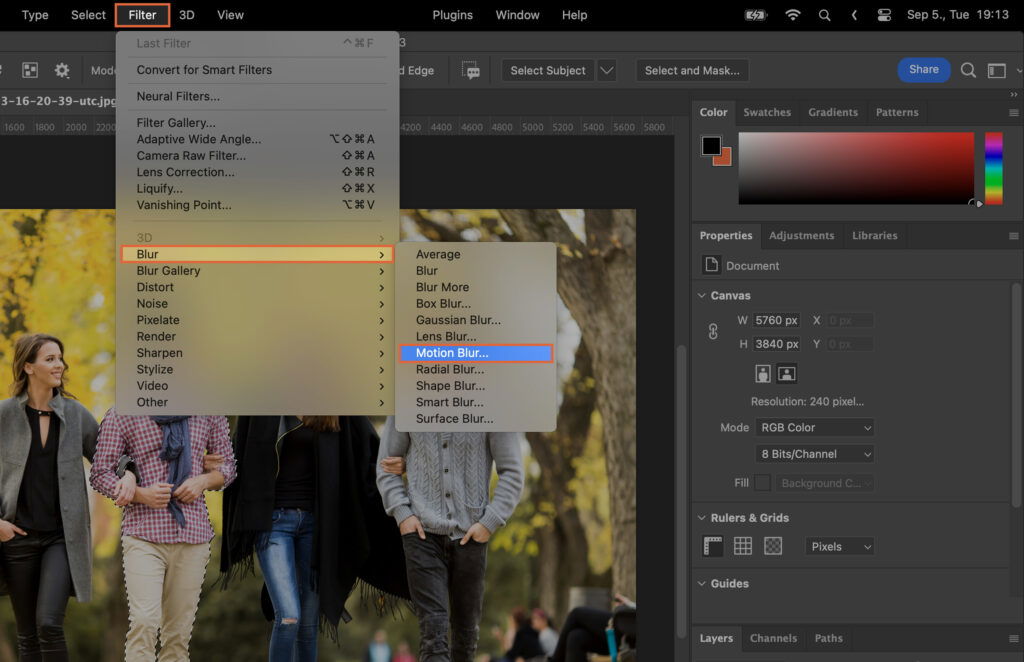 Adobe Photoshop interface, with a selection tool active and pointing to an object within the image. 