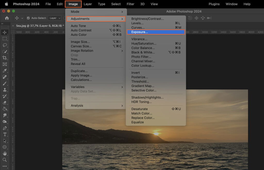 The Adobe Photoshop interface, highlighting different elements such as layers and settings using annotations. 