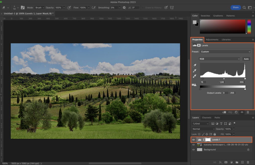 A photo editing software featuring an outdoor landscape and various editing tools.