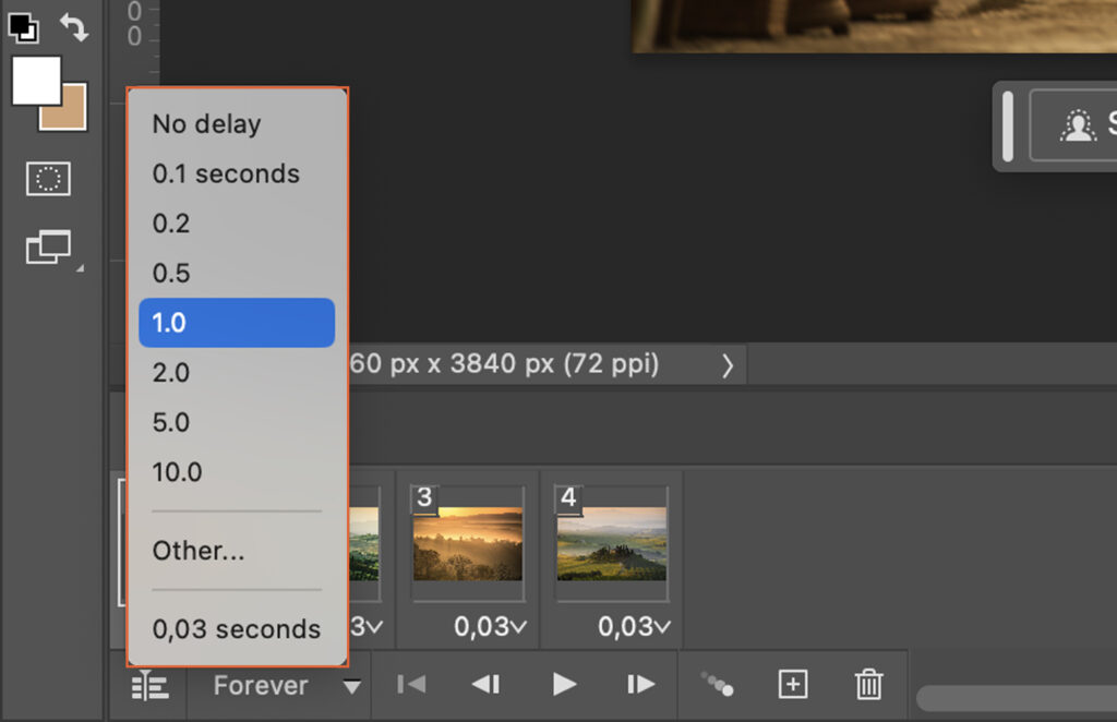 The delay option in Photoshop.