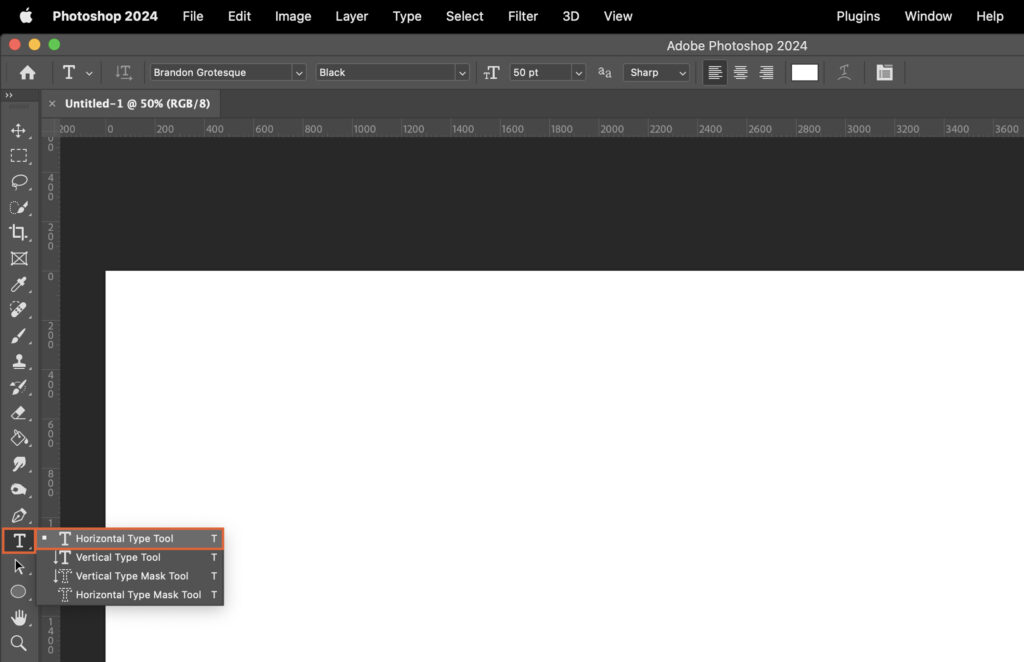 A Photoshop document open in the software, with tools and options visible on a blank canvas. 