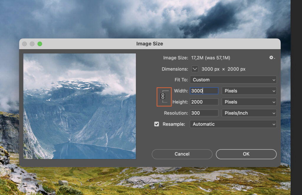 A photo editing software, showcasing a mountain landscape with various settings and properties displayed. 