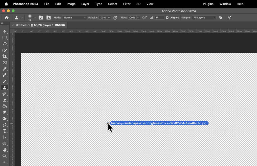 Adobe Photoshop program with the user interface visible, and a blank canvas ready for use. 