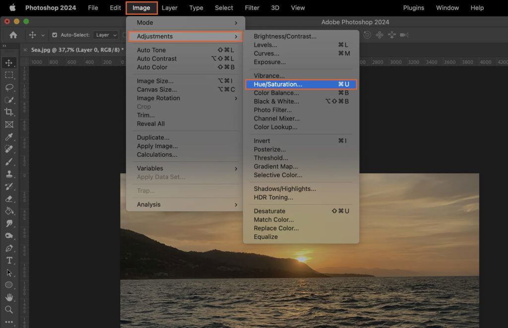 The Adobe Photoshop interface with a focus on the export settings.