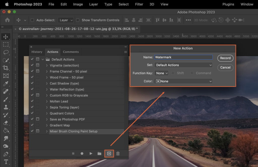 Adobe Photoshop, showcasing the use of layers with a reference image and a tutorial dialog box. 