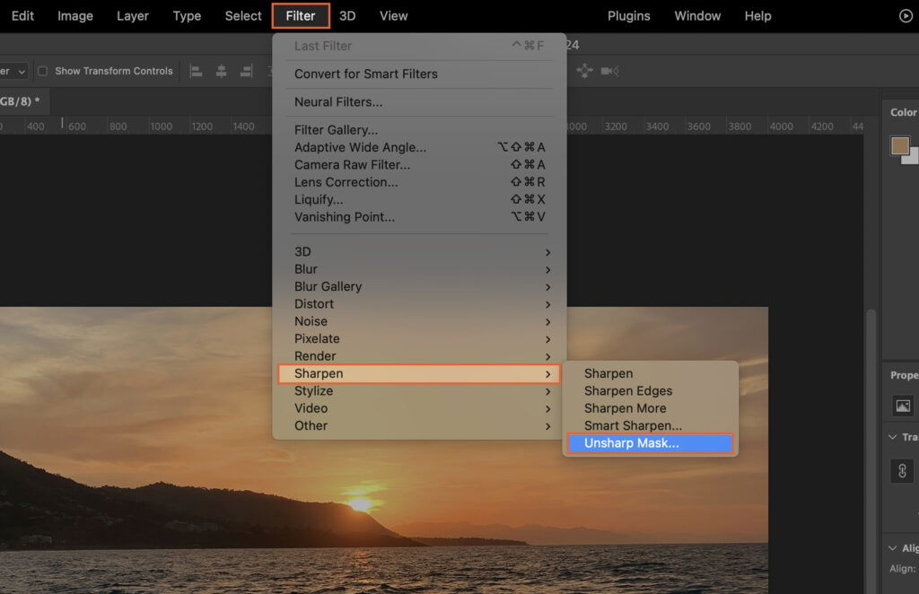 The Adobe Photoshop interface, showcasing various features such as filters, adjustments, and other editing tools. 