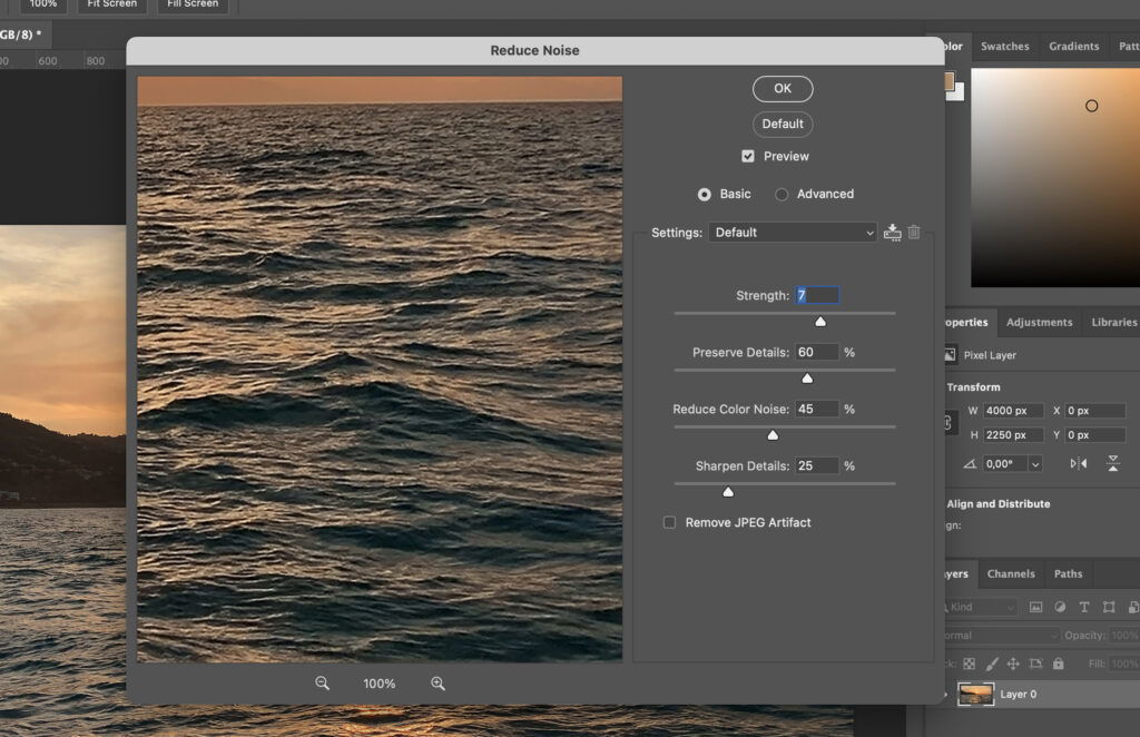 An image editing software with a sunset photo open, and the user interface elements are visible. 