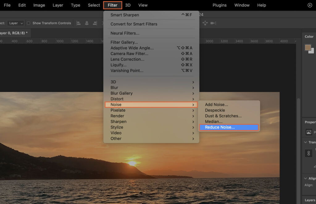 Adobe Photoshop, with a dialog box open showing the settings for a photo.