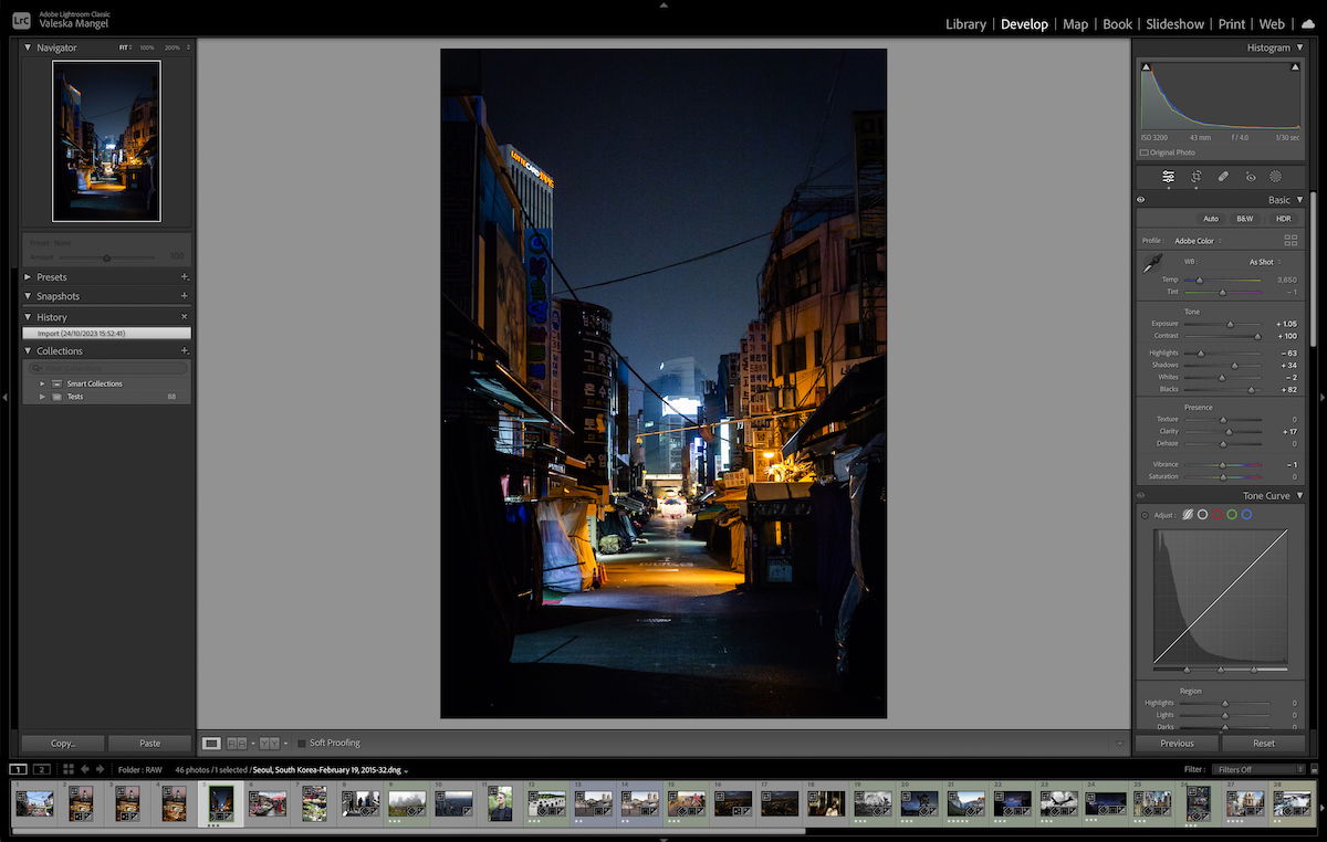 Screenshot of Adobe Lightroom workspace