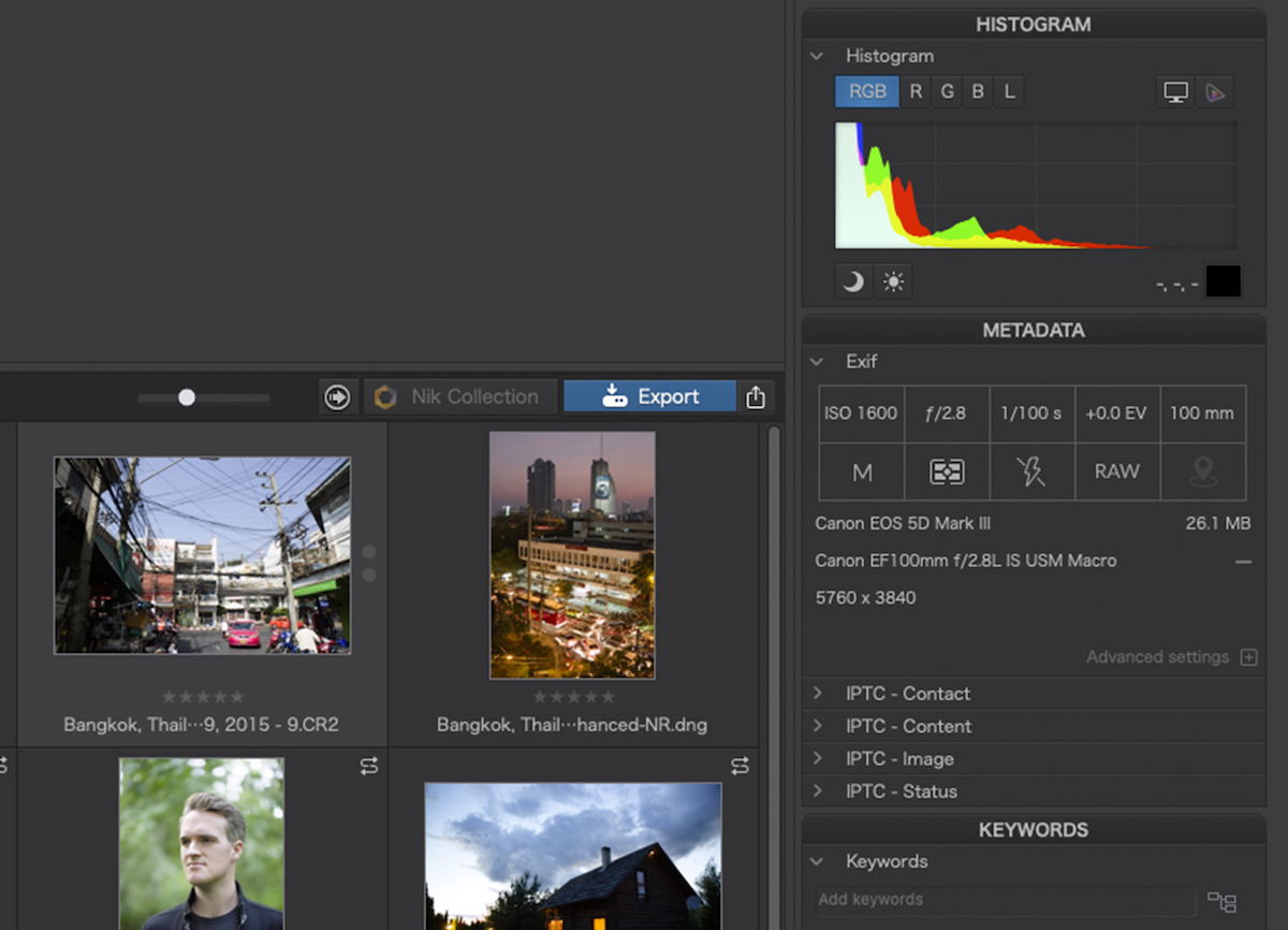 Screenshot of DxO PhotoLab 7 histogram