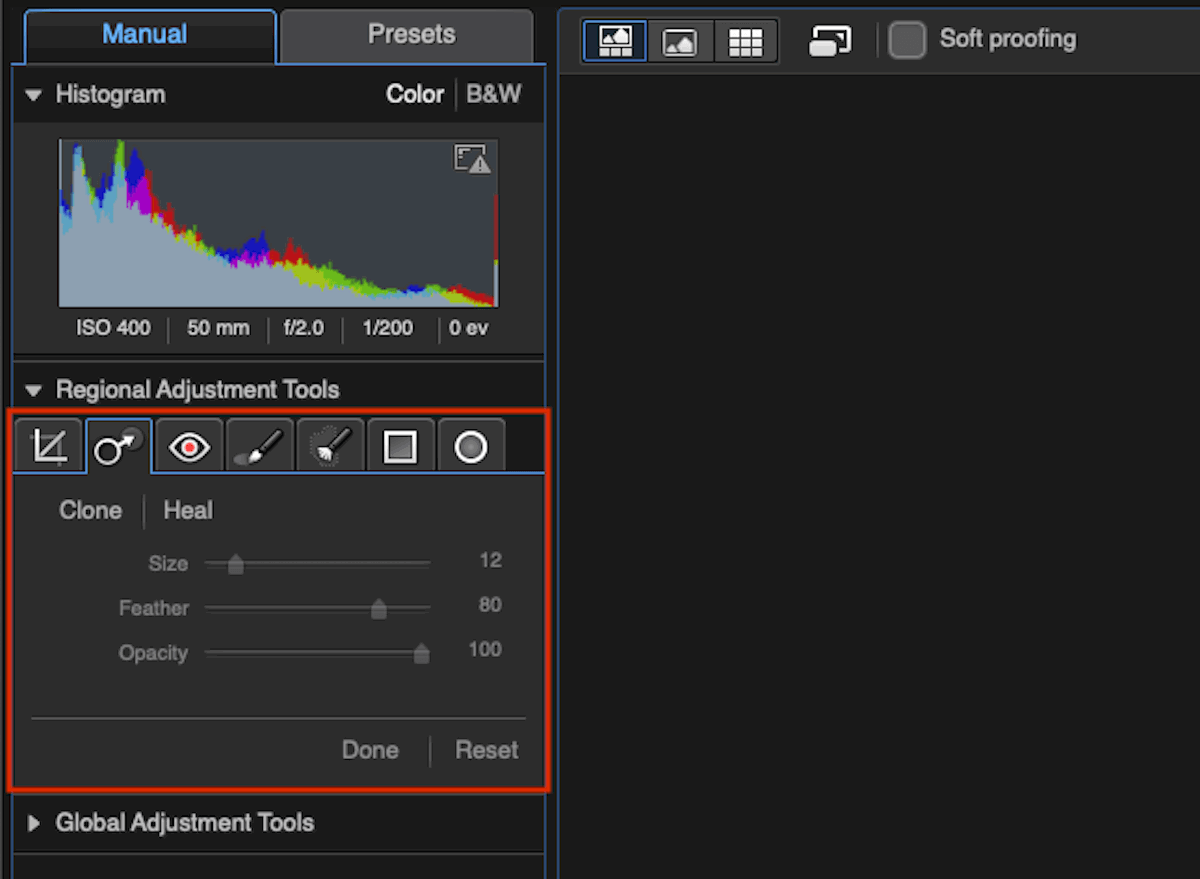 A photo editing software with various panels open, showcasing the tools and options available for manipulating photographs. 