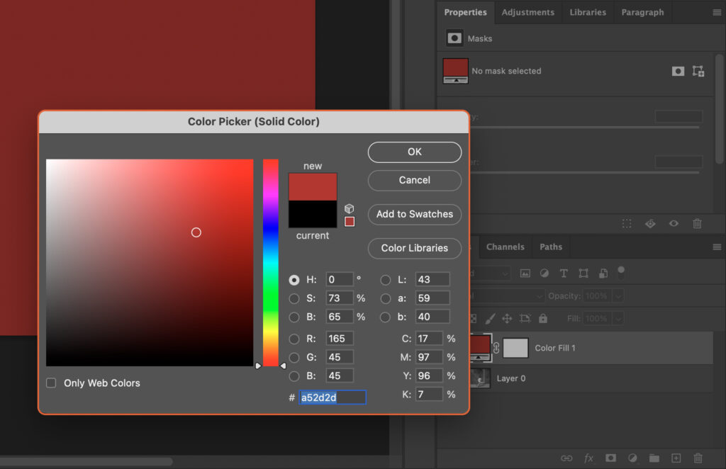 A color picker tool and various shades of red displayed.