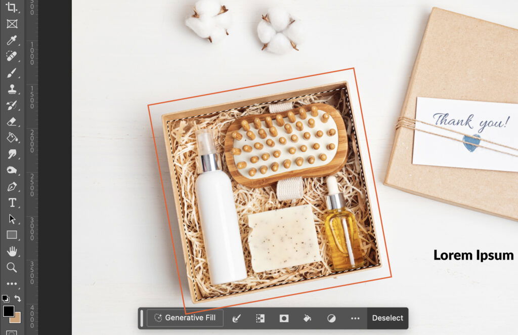 A gift basket filled with various items and placed against a white background.