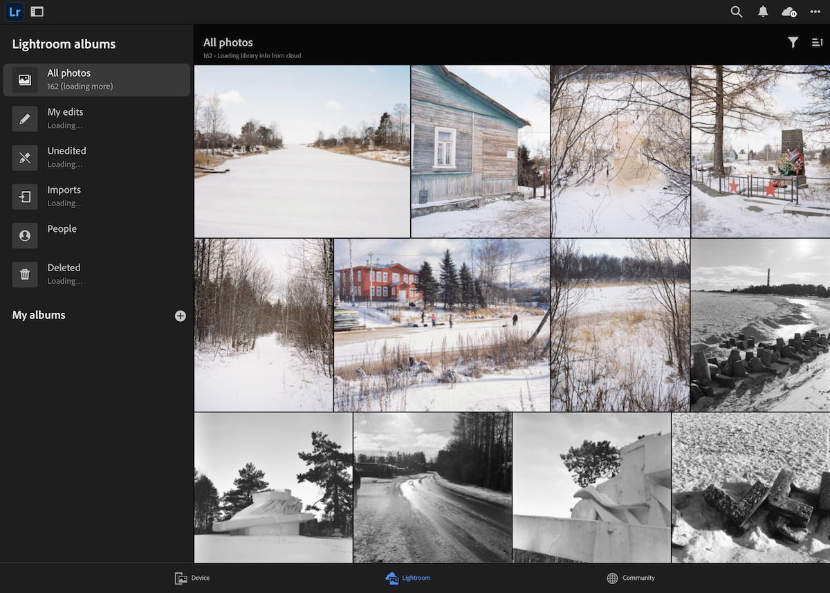 Screenshot of Lightroom smarphone library