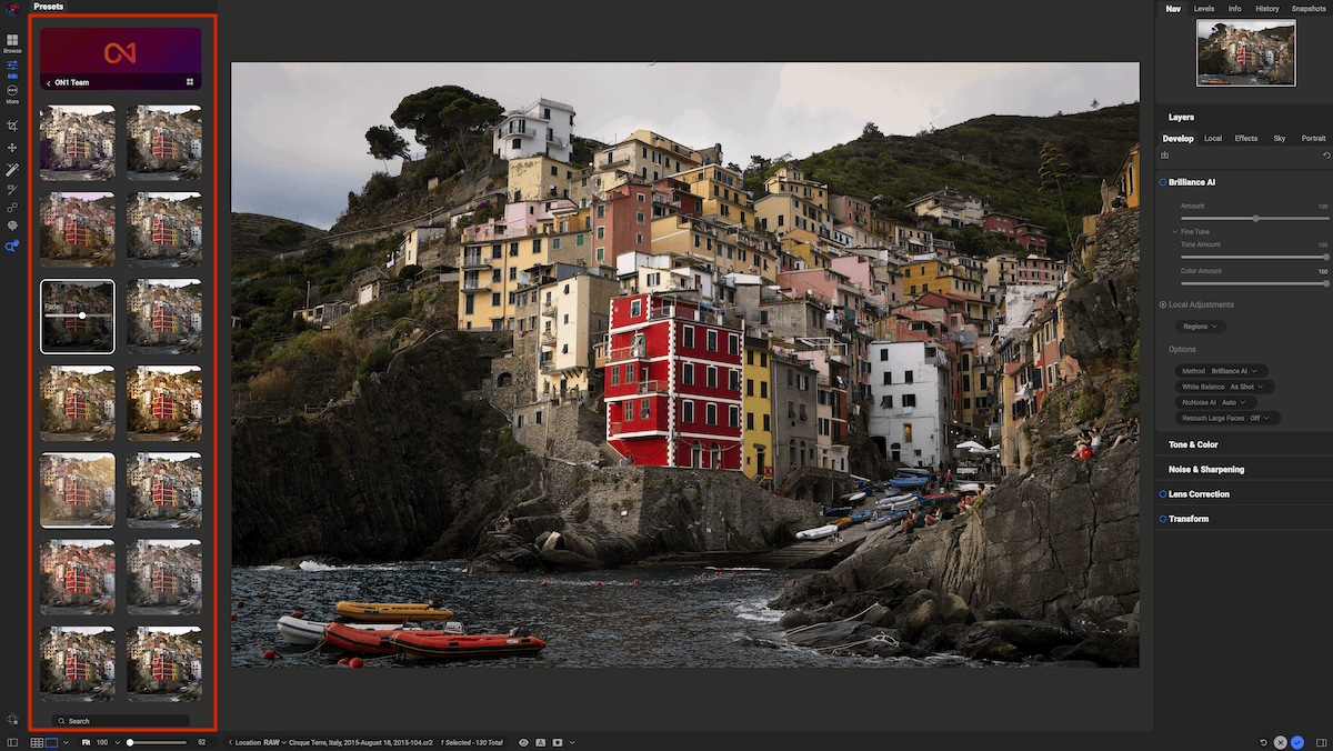 ON1 Photo RAW workspace showing AI Styles