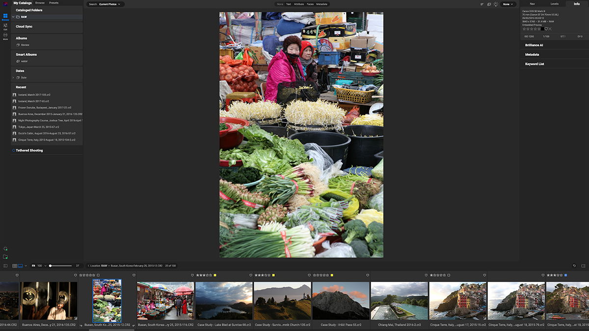 Screenshot of ON1 Photo RAW filmstrip view