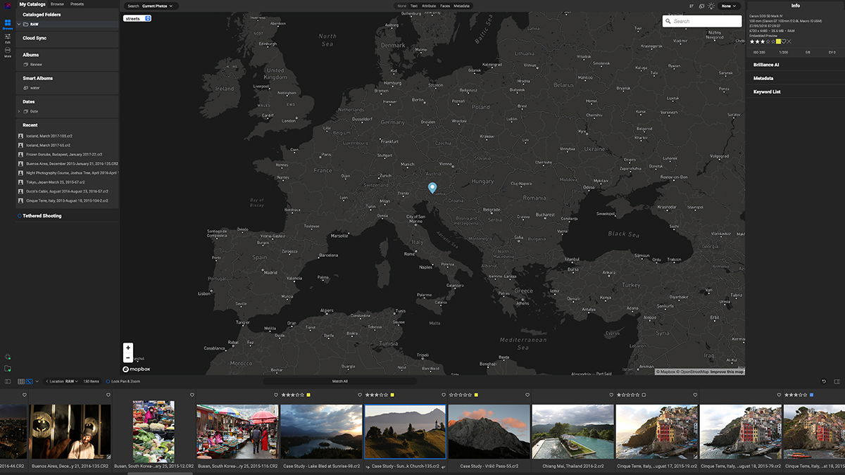 Screenshot of ON1 Photo RAW map view